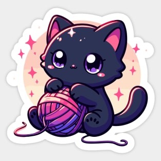 Cat and knitting kawaii cat with yarn ball Sticker